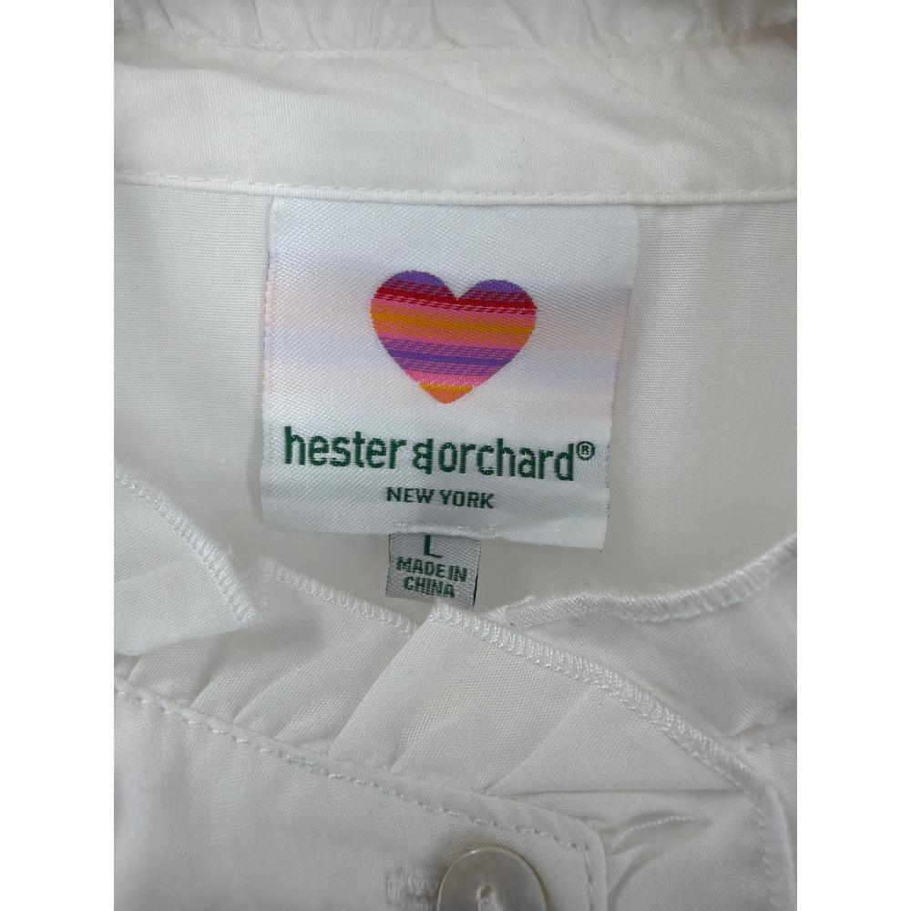 Hester & Orchard Lg White Ruffle Lace‎ Sleeve Button Down Peasant Blouse Cottage - Picture 5 of 8